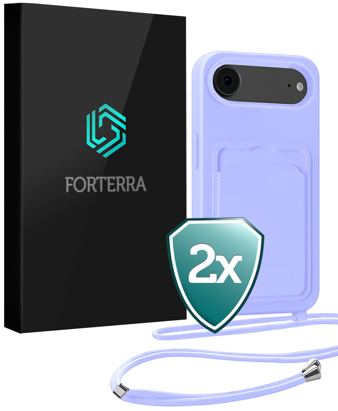 Forterra Forterra iPhone Air Hoesje Pashouder met Koord - Lila - 2 PACK