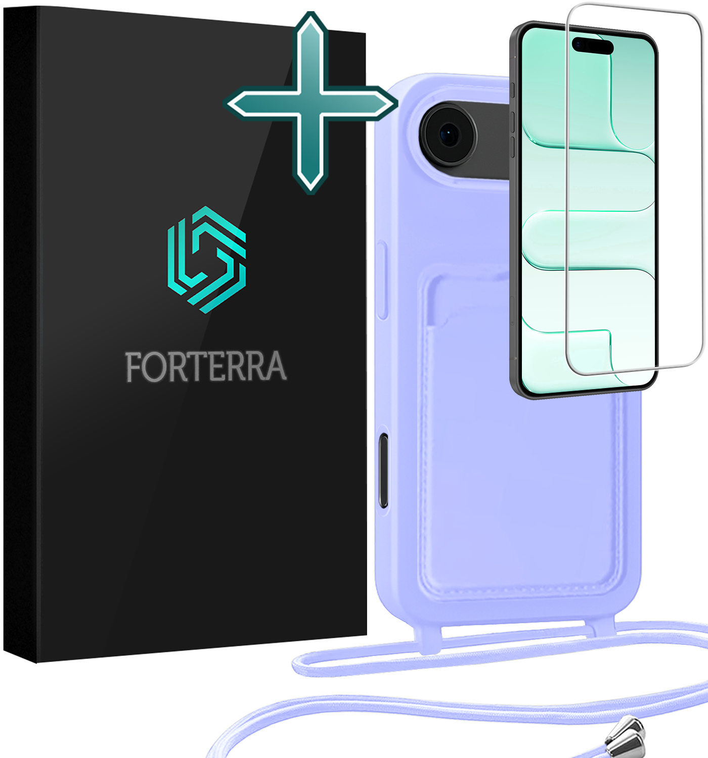 Forterra Forterra iPhone Air Hoesje Pashouder met Koord Met Screenprotector - Lila