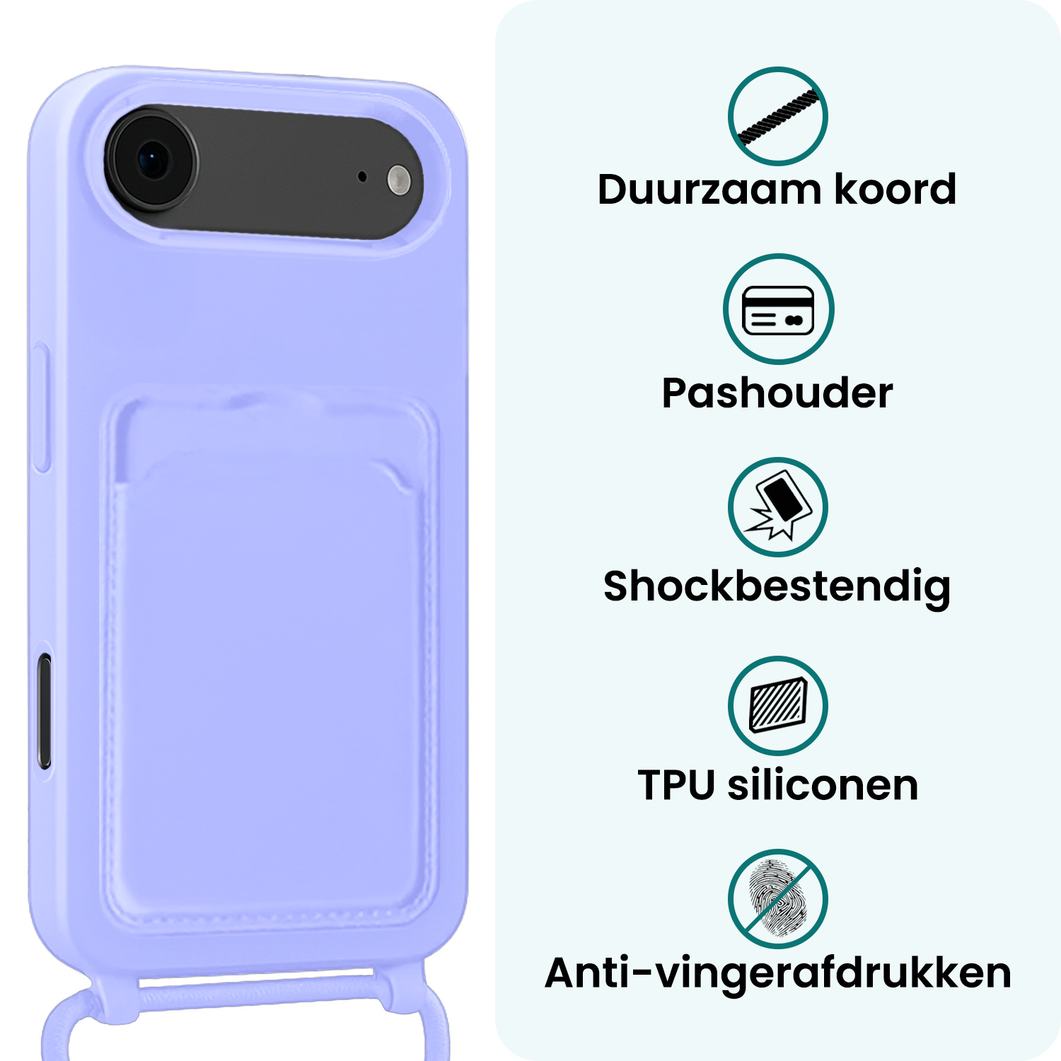 Forterra Forterra iPhone Air Hoesje Pashouder met Koord Met Screenprotector - Lila