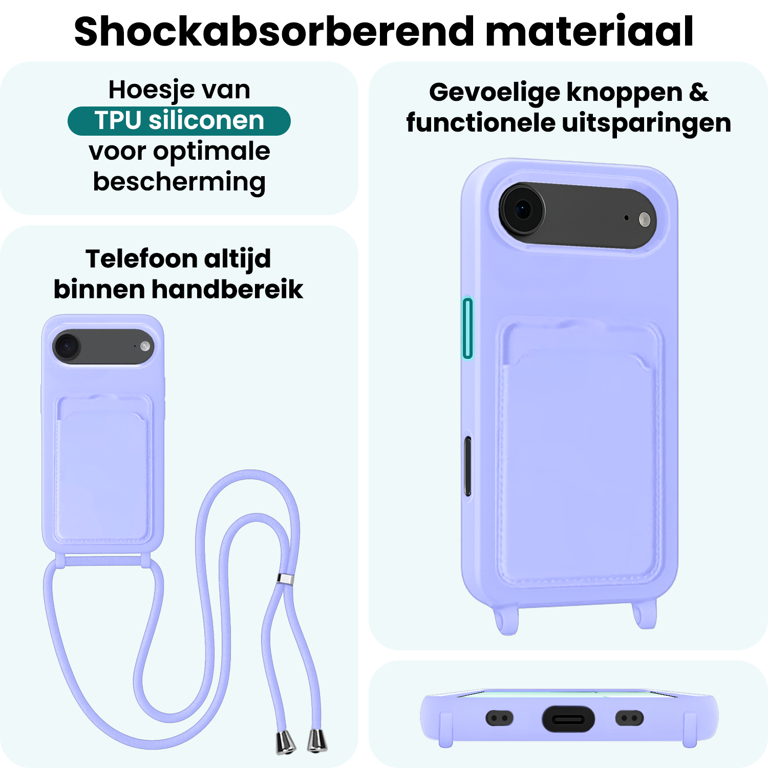 Forterra Forterra iPhone Air Hoesje Pashouder met Koord Met Screenprotector - Lila