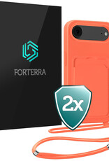 Forterra Forterra iPhone Air Hoesje Pashouder met Koord - Papaya - 2 PACK