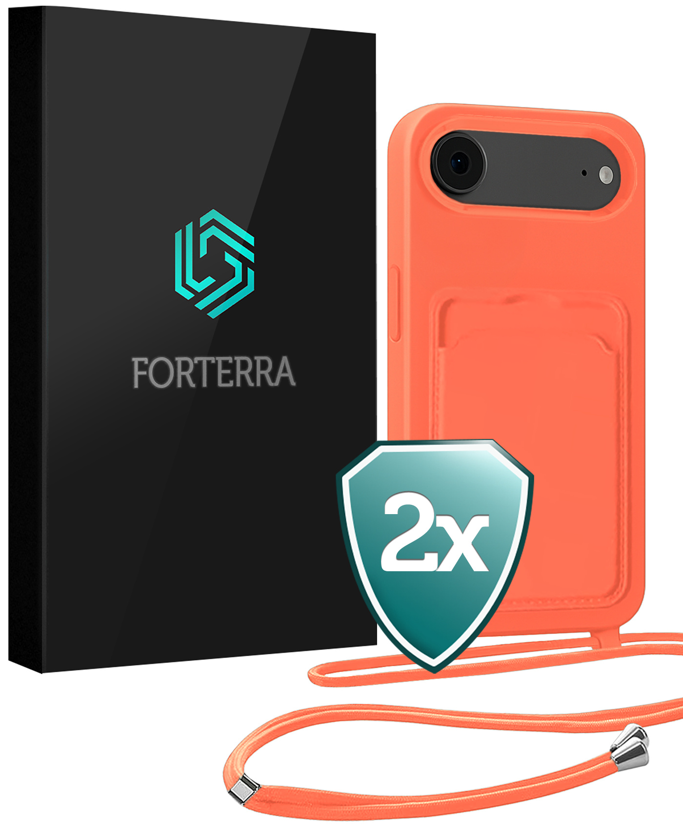 Forterra Forterra iPhone Air Hoesje Pashouder met Koord - Papaya - 2 PACK