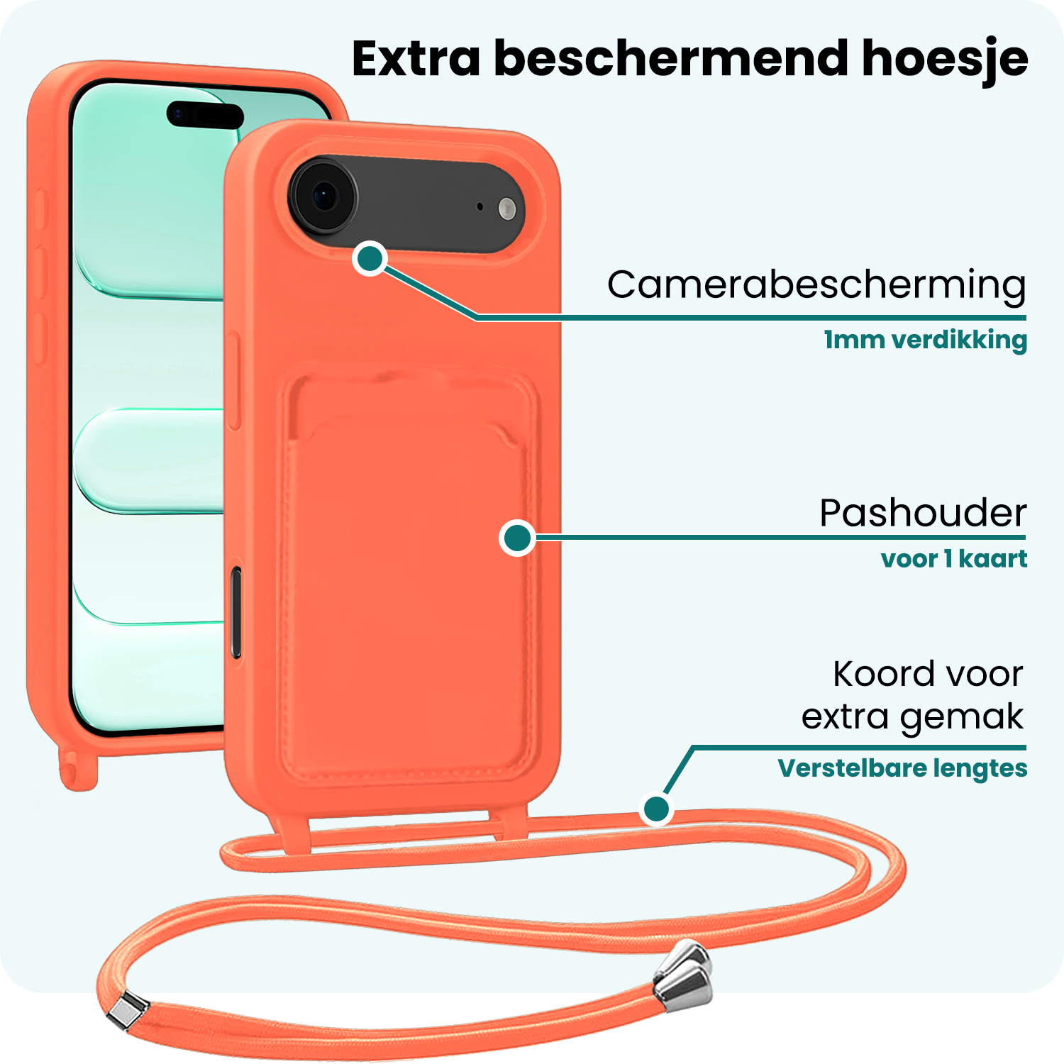 Forterra Forterra iPhone Air Hoesje Pashouder met Koord - Papaya - 2 PACK