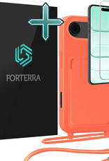 Forterra Forterra iPhone Air Hoesje Pashouder met Koord Met Screenprotector - Papaya