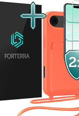 Forterra Forterra iPhone Air Hoesje Pashouder met Koord Met 2x Screenprotector - Papaya