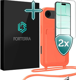 Forterra Forterra iPhone Air Hoesje Pashouder met Koord Met 2x Screenprotector - Papaya