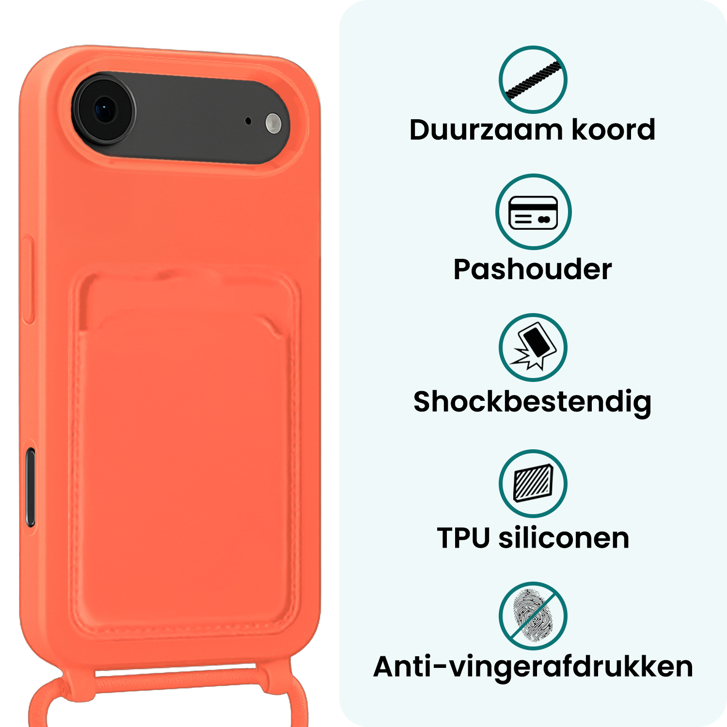 Forterra Forterra iPhone Air Hoesje Pashouder met Koord Met 2x Screenprotector - Papaya