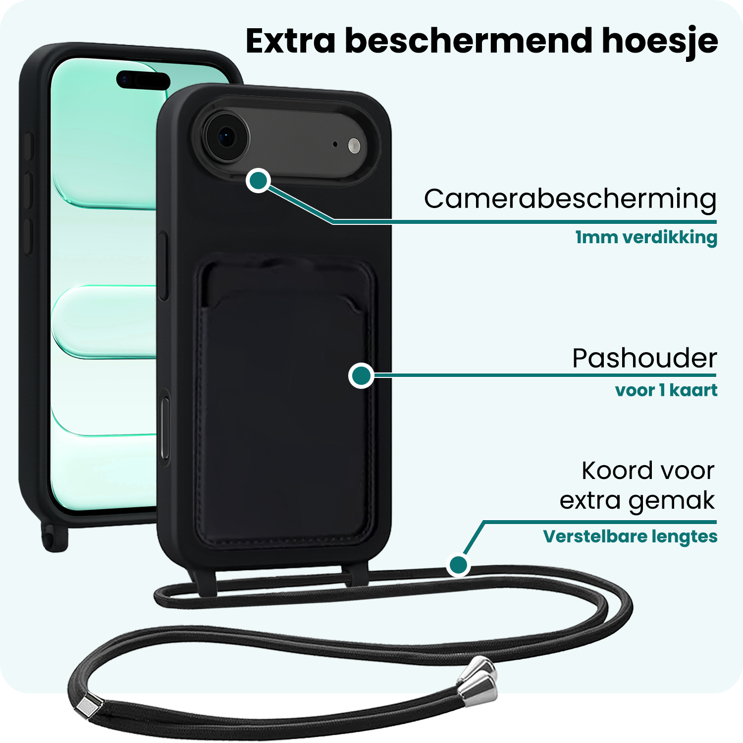 Forterra Forterra iPhone Air Hoesje Pashouder met Koord - Zwart