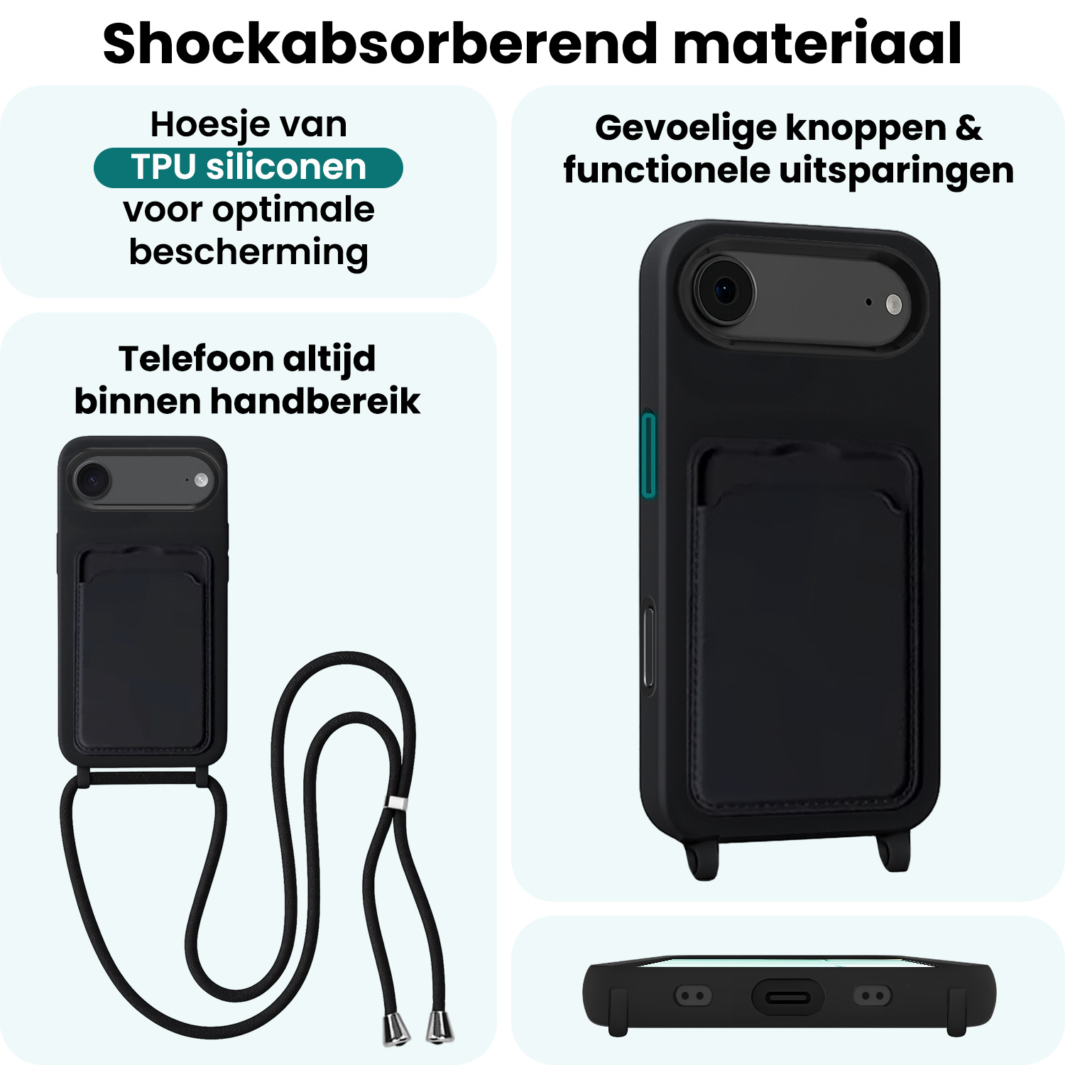 Forterra Forterra iPhone Air Hoesje Pashouder met Koord - Zwart
