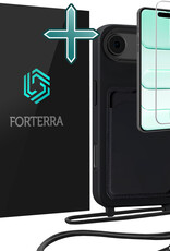 Forterra Forterra iPhone Air Hoesje Pashouder met Koord Met Screenprotector - Zwart
