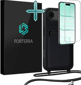 Forterra Forterra iPhone Air Hoesje Pashouder met Koord Met Screenprotector - Zwart