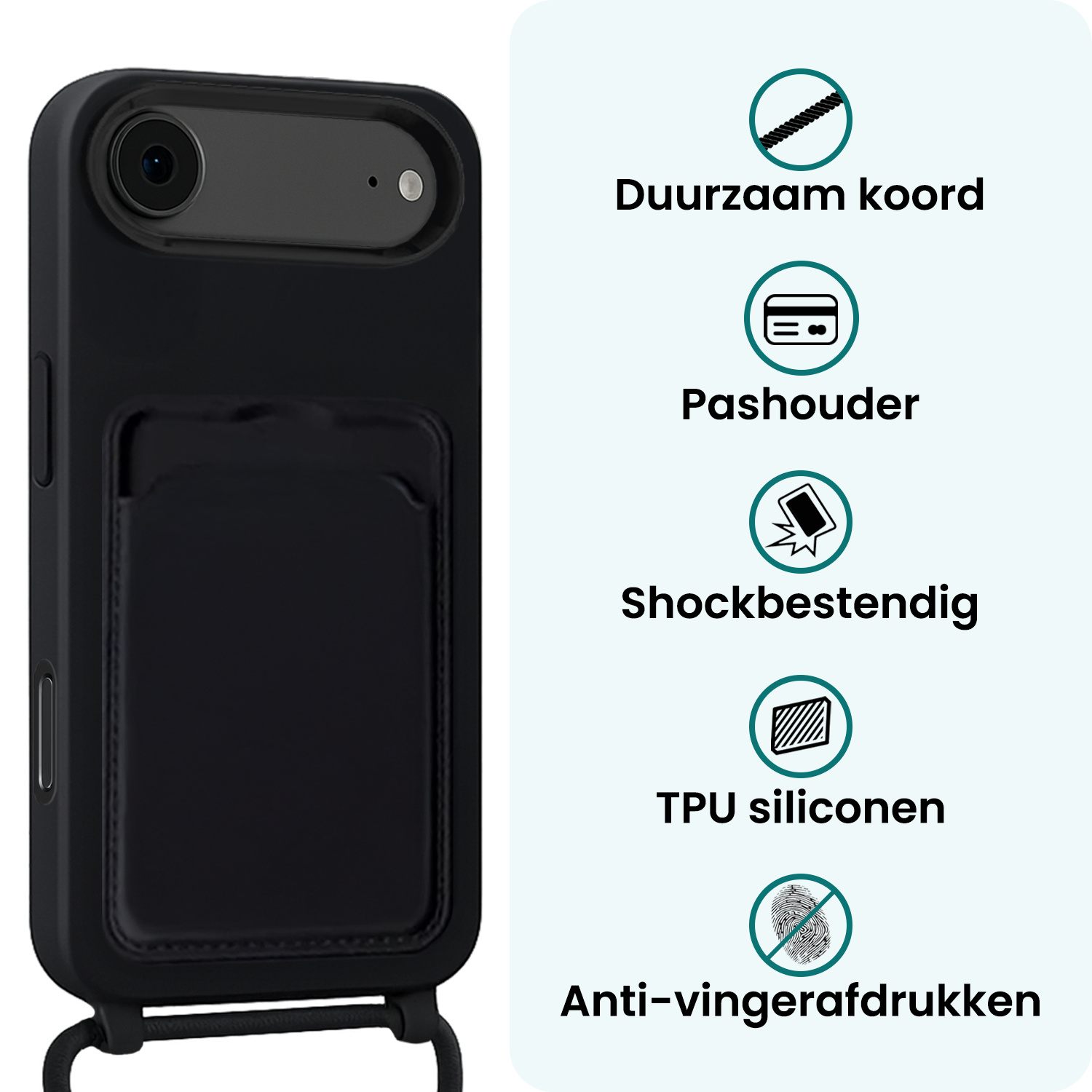 Forterra Forterra iPhone Air Hoesje Pashouder met Koord Met Screenprotector - Zwart