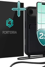 Forterra Forterra iPhone Air Hoesje Pashouder met Koord Met 2x Screenprotector - Zwart