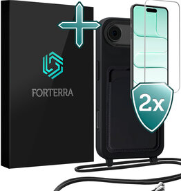 Forterra Forterra iPhone Air Hoesje Pashouder met Koord Met 2x Screenprotector - Zwart