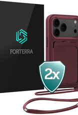 Forterra Forterra iPhone 17 Pro Hoesje Pashouder met Koord - Aubergine - 2 PACK