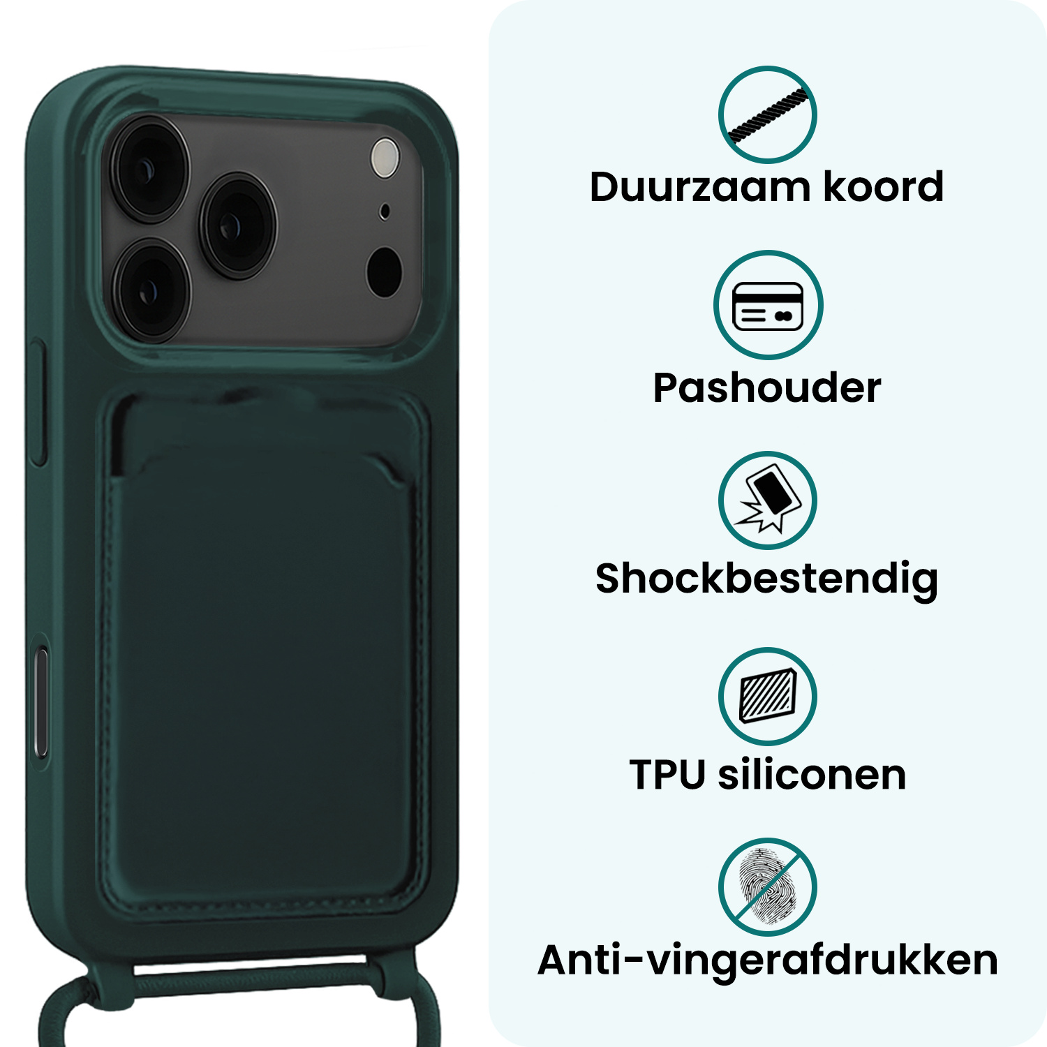 Forterra Forterra iPhone 17 Pro Hoesje Pashouder met Koord - Donkergroen