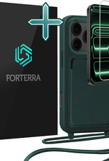 Forterra Forterra iPhone 17 Pro Hoesje Pashouder met Koord Met Screenprotector - Donkergroen