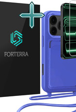 Forterra Forterra iPhone 17 Pro Hoesje Pashouder met Koord Met Screenprotector - Fel Blauw