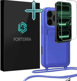 Forterra Forterra iPhone 17 Pro Hoesje Pashouder met Koord Met Screenprotector - Fel Blauw