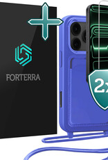 Forterra Forterra iPhone 17 Pro Hoesje Pashouder met Koord Met 2x Screenprotector - Fel Blauw