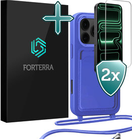 Forterra Forterra iPhone 17 Pro Hoesje Pashouder met Koord Met 2x Screenprotector - Fel Blauw