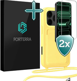 Forterra Forterra iPhone 17 Pro Hoesje Pashouder met Koord Met 2x Screenprotector - Geel