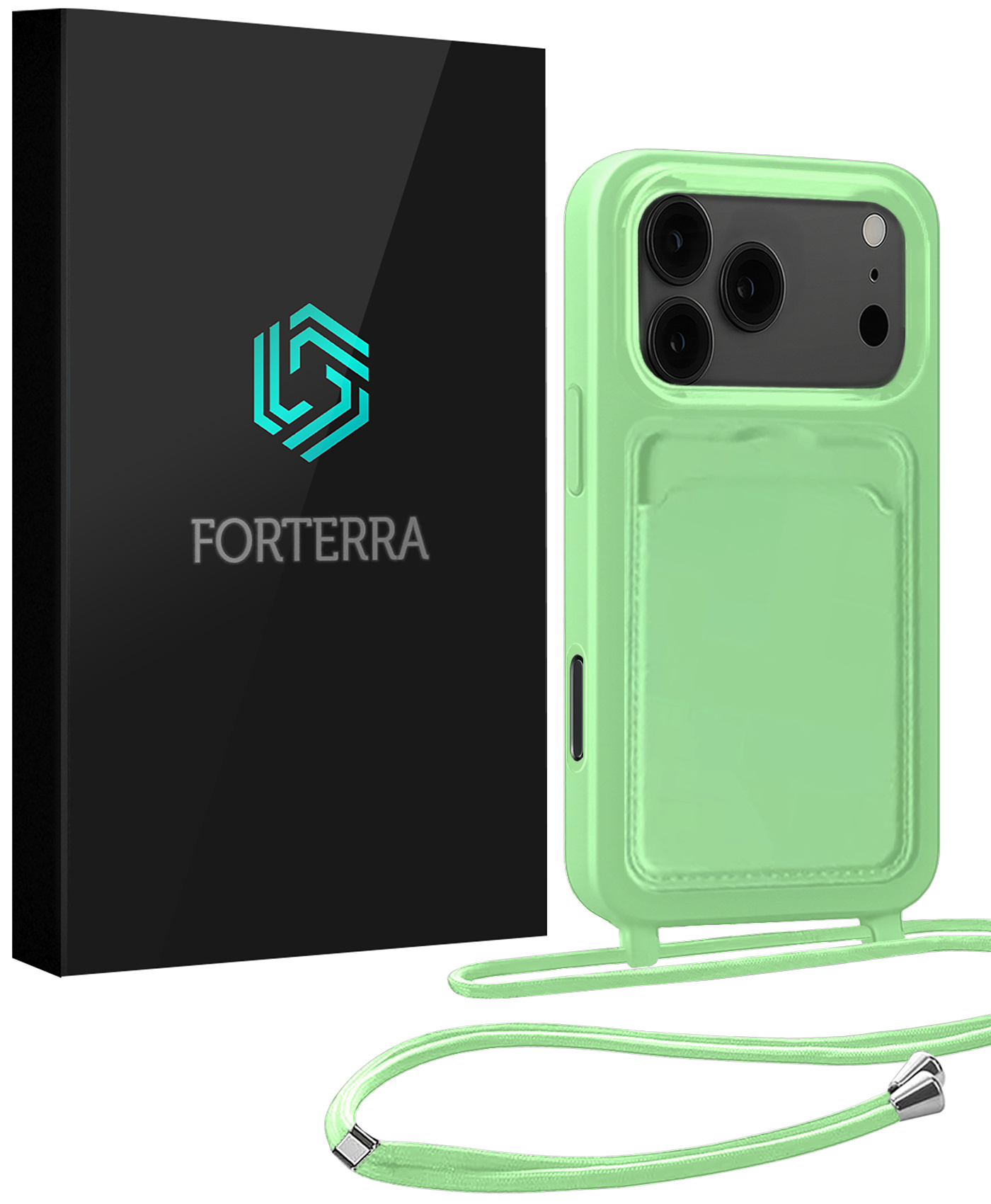 Forterra Forterra iPhone 17 Pro Hoesje Pashouder met Koord - Groen