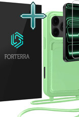 Forterra Forterra iPhone 17 Pro Hoesje Pashouder met Koord Met Screenprotector - Groen