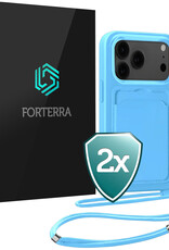 Forterra Forterra iPhone 17 Pro Hoesje Pashouder met Koord - Lichtblauw - 2 PACK