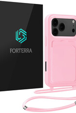 Forterra Forterra iPhone 17 Pro Hoesje Pashouder met Koord - Lichtroze