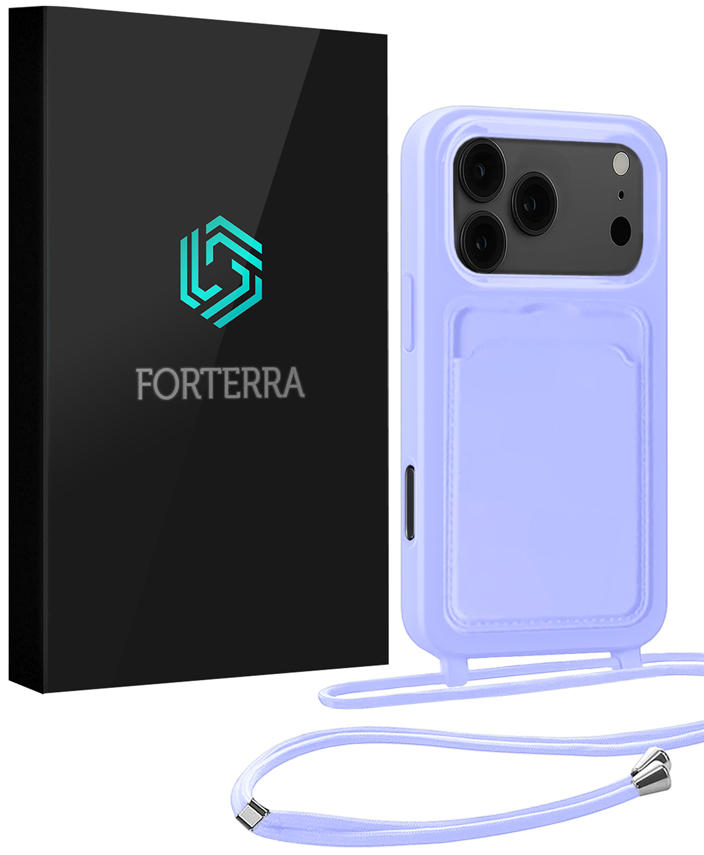 Forterra Forterra iPhone 17 Pro Hoesje Pashouder met Koord - Lila