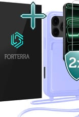 Forterra Forterra iPhone 17 Pro Hoesje Pashouder met Koord Met 2x Screenprotector - Lila
