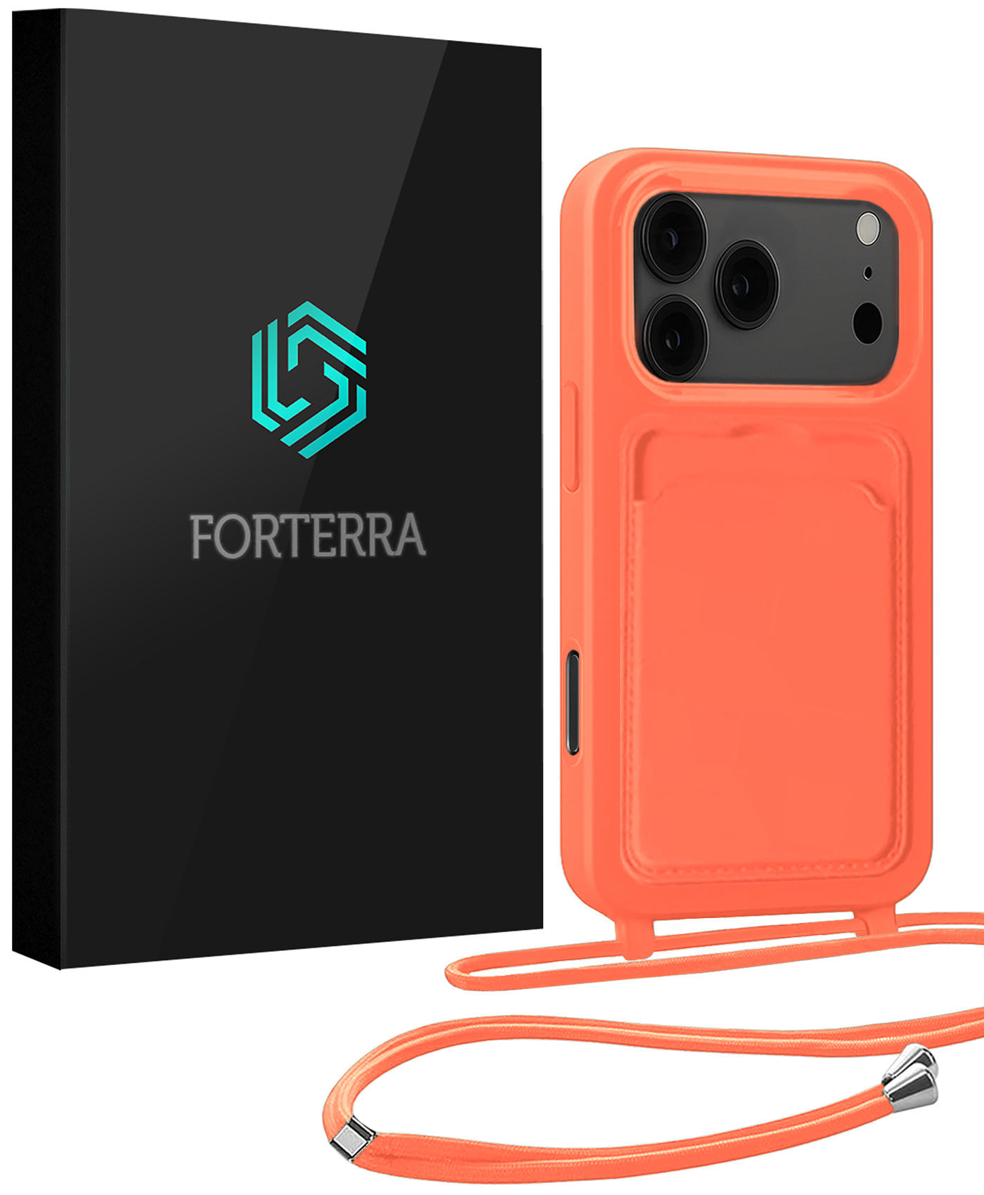 Forterra Forterra iPhone 17 Pro Hoesje Pashouder met Koord - Papaya