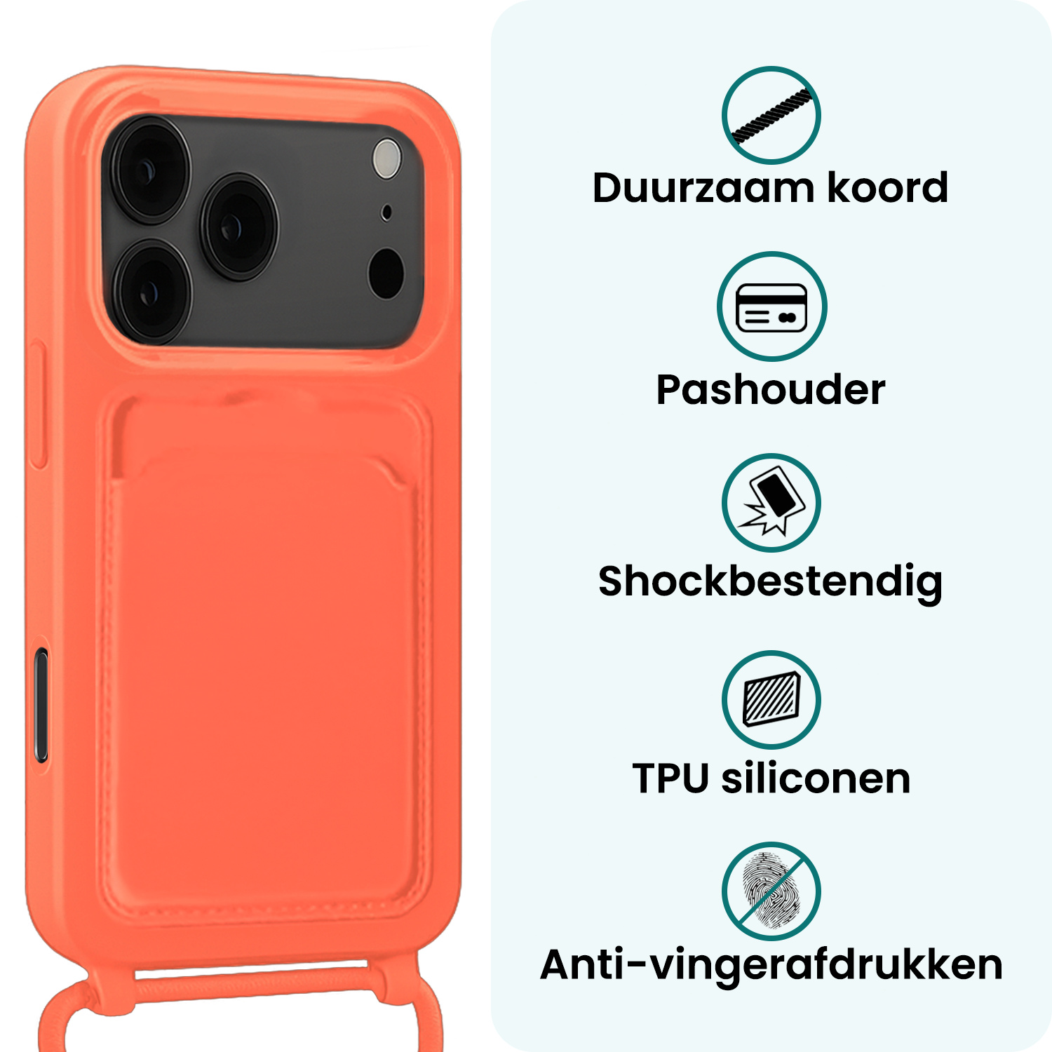 Forterra Forterra iPhone 17 Pro Hoesje Pashouder met Koord - Papaya