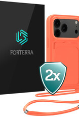 Forterra Forterra iPhone 17 Pro Hoesje Pashouder met Koord - Papaya - 2 PACK