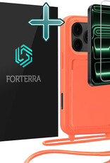 Forterra Forterra iPhone 17 Pro Hoesje Pashouder met Koord Met Screenprotector - Papaya
