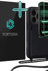 Forterra Forterra iPhone 17 Pro Hoesje Pashouder met Koord Met Screenprotector - Zwart