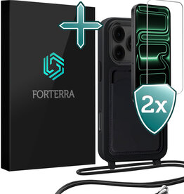 Forterra Forterra iPhone 17 Pro Hoesje Pashouder met Koord Met 2x Screenprotector - Zwart