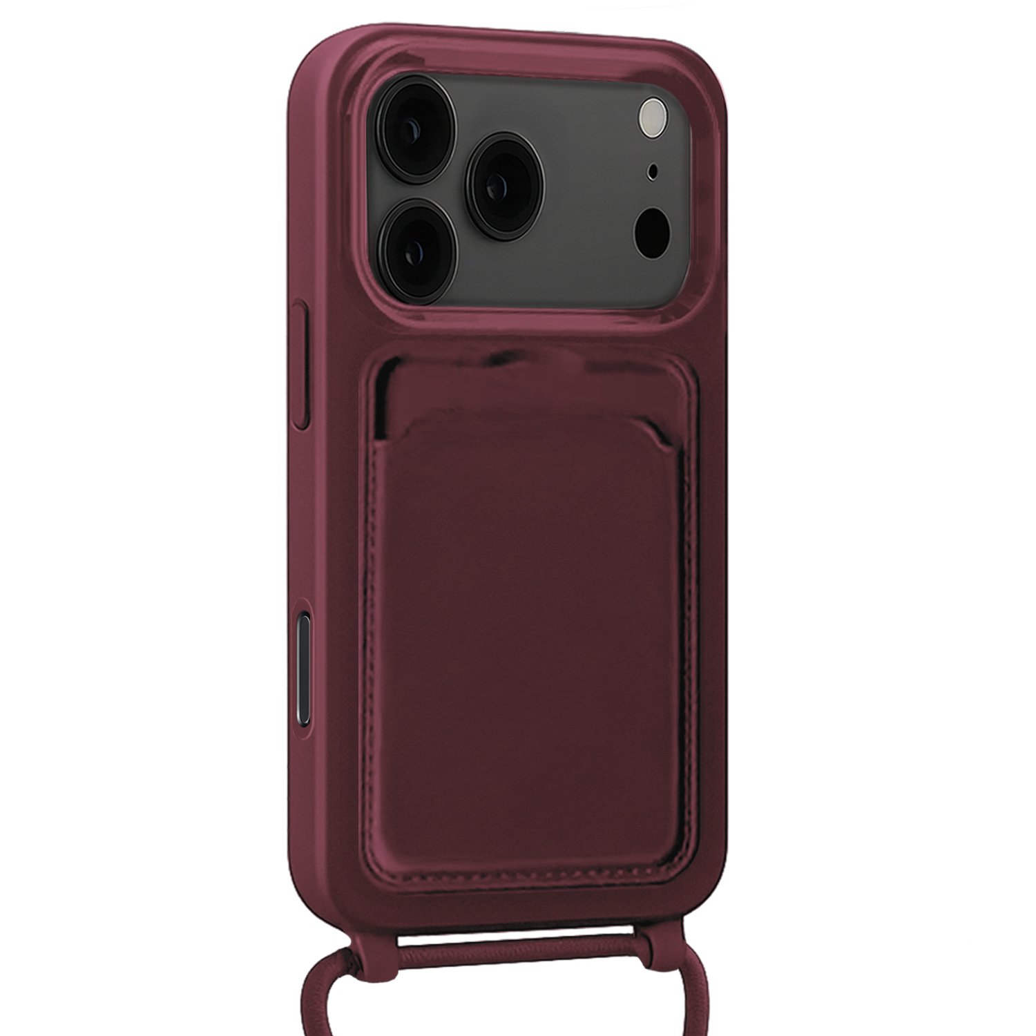 Forterra Forterra iPhone 17 Pro Max Hoesje Pashouder met Koord Met Screenprotector - Aubergine