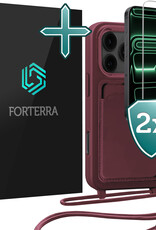 Forterra Forterra iPhone 17 Pro Max Hoesje Pashouder met Koord Met 2x Screenprotector - Aubergine