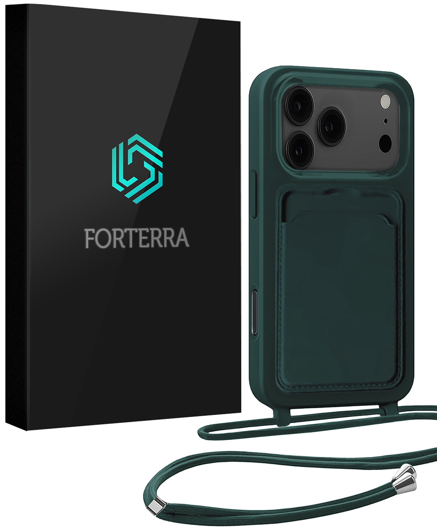 Forterra Forterra iPhone 17 Pro Max Hoesje Pashouder met Koord - Donkergroen