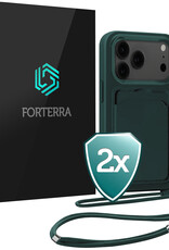 Forterra Forterra iPhone 17 Pro Max Hoesje Pashouder met Koord - Donkergroen - 2 PACK