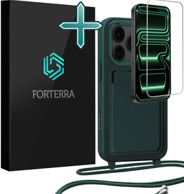Forterra Forterra iPhone 17 Pro Max Hoesje Pashouder met Koord Met Screenprotector - Donkergroen