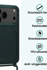 Forterra Forterra iPhone 17 Pro Max Hoesje Pashouder met Koord Met Screenprotector - Donkergroen