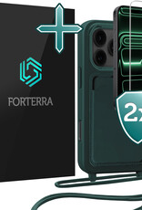 Forterra Forterra iPhone 17 Pro Max Hoesje Pashouder met Koord Met 2x Screenprotector - Donkergroen