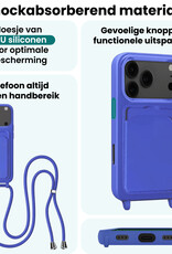 Forterra Forterra iPhone 17 Pro Max Hoesje Pashouder met Koord Met Screenprotector - Fel Blauw