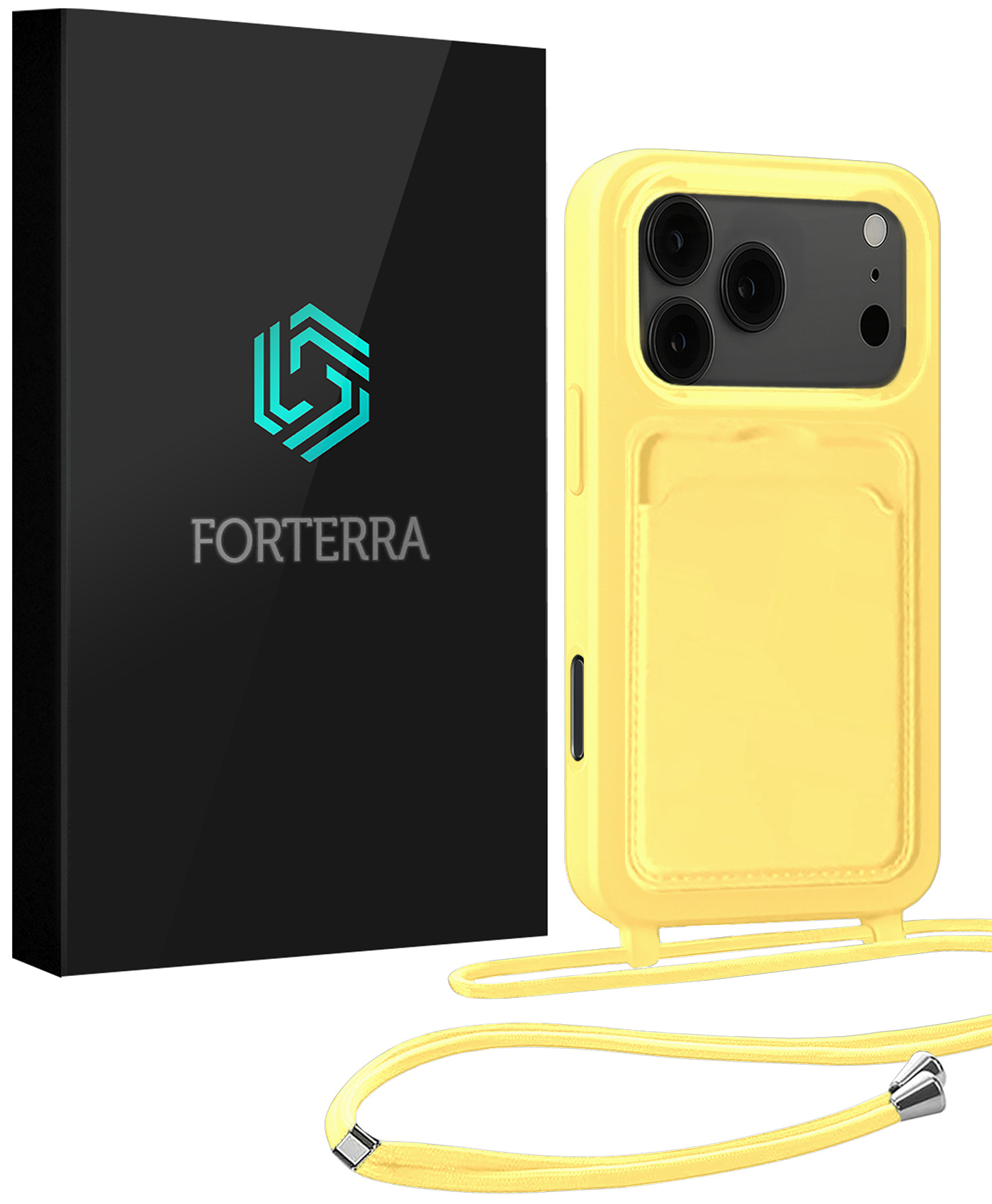 Forterra Forterra iPhone 17 Pro Max Hoesje Pashouder met Koord - Geel