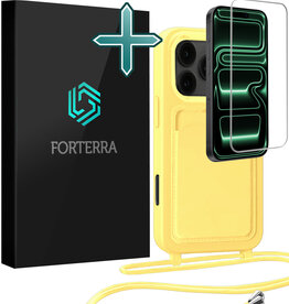 Forterra Forterra iPhone 17 Pro Max Hoesje Pashouder met Koord Met Screenprotector - Geel