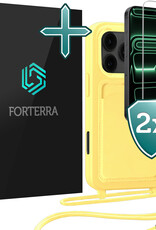 Forterra Forterra iPhone 17 Pro Max Hoesje Pashouder met Koord Met 2x Screenprotector - Geel