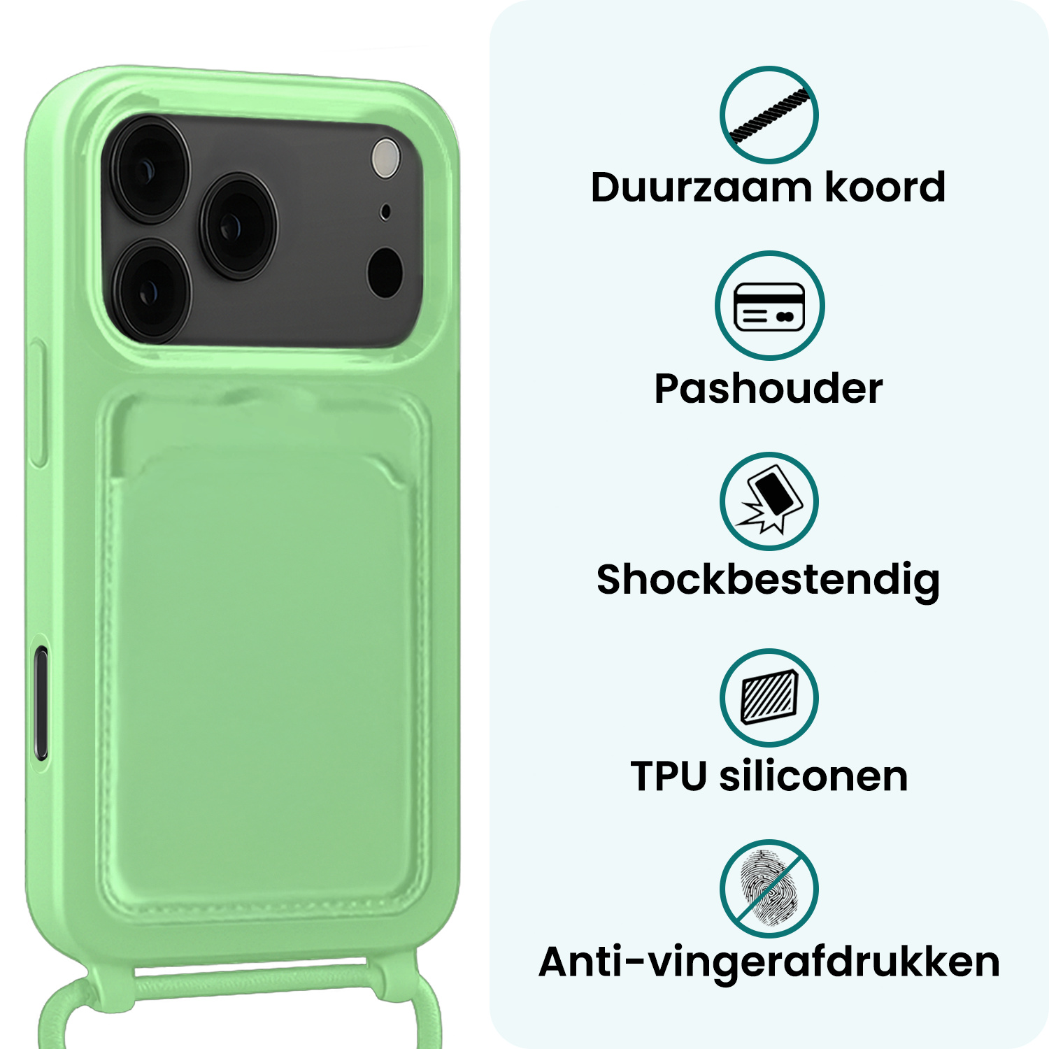 Forterra Forterra iPhone 17 Pro Max Hoesje Pashouder met Koord - Groen